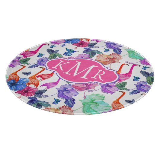 Tropisches Monogramm des Aquarell-Muster-| Schneidebrett (Ecke)