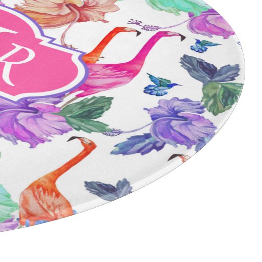 Tropisches Monogramm des Aquarell-Muster-| Schneidebrett (Ecke)