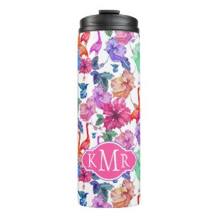 Tropisches Monogramm des Aquarell-Muster-  Thermosbecher