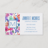 Tropisches Monogramm des Aquarell-Muster-| Visitenkarte (Vorderseite)