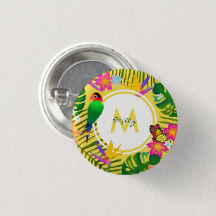 Tropisches Monogramm-Jungle-Blume Gelbes Monogramm Button