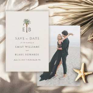 Tropisches Monogramm-Logo für Palm-Hochzeit - Save The Date
