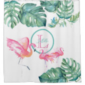 Tropisches Monogramm rosa Flamingo Badezimmer Deko Duschvorhang (Vorderseite)