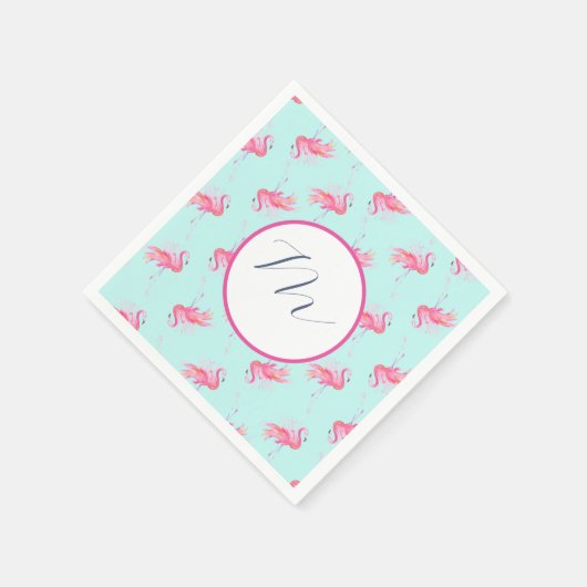 Tropisches Monogramm Rosa Flamingo Wasserfarbe Serviette (Ecke)