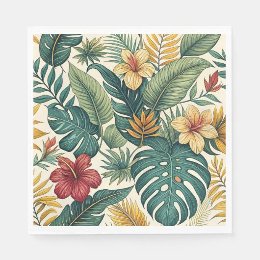 Tropisches Monstera-Blatt mit Hibiskus Serviette (Vorderseite)