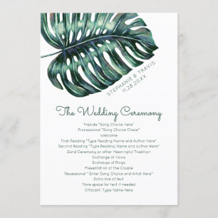 Tropisches Monstera-Blatt Strand Insel Hochzeitspr Programm