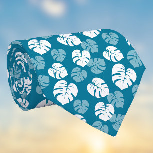 Tropisches Monstera-Blatt Teal Türkis Weiß Floral Krawatte