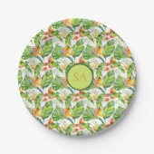 Tropisches Monstera Blätter Mit Monogramm Pappteller (Vorderseite)
