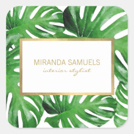 Tropisches Monstera-Blätter Muster Quadratischer Aufkleber