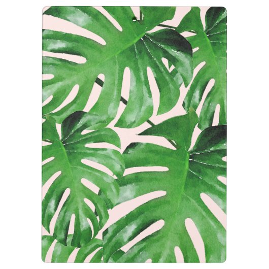 Tropisches Monstera Blätter Muster Rosa Klemmbrett (Rückseite)