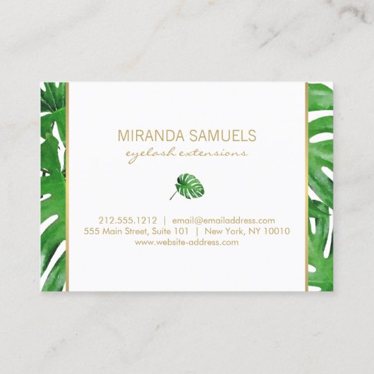 Tropisches Monstera-Blätter nach der Pflegekarte Visitenkarte (Rückseite)