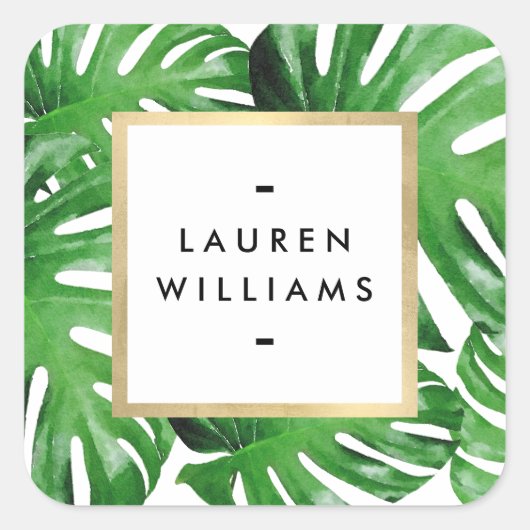 Tropisches Monstera-Blätter Quadratischer Aufkleber (Vorderseite)