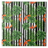 Tropisches Monstera-Gestreiftes Botanisches Muster Fliese (Vorderseite)