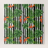 Tropisches Monstera-Gestreiftes Botanisches Muster Puzzle (Vertikal)