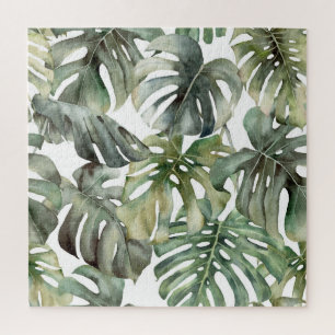 Tropisches Monstera großes Wasserfarbenmuster Puzzle