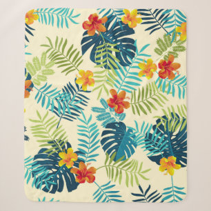 Tropisches Monstera Hibiskus Sommer Muster Sherpadecke