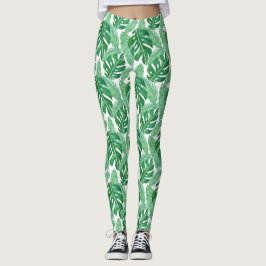 Tropisches Monstera-Leaf-Muster grün und weiß Leggings