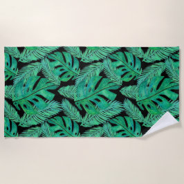 Tropisches Monstera-Leaf-Muster schwarz Strandtuch