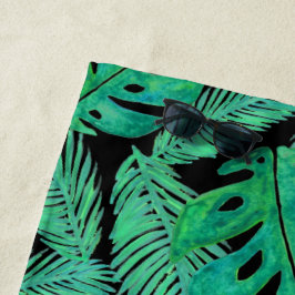 Tropisches Monstera-Leaf-Muster schwarz Strandtuch
