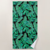 Tropisches Monstera-Leaf-Muster schwarz Strandtuch (Vorderseite)