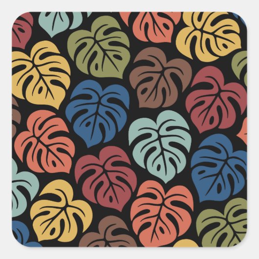 Tropisches Monstera-Muster Quadratischer Aufkleber (Vorderseite)