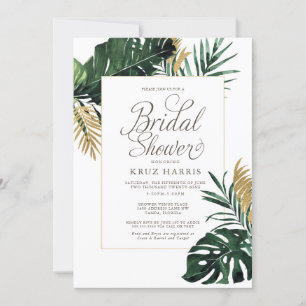 Tropisches Monstera und Gold Leaf Brautparty Einladung