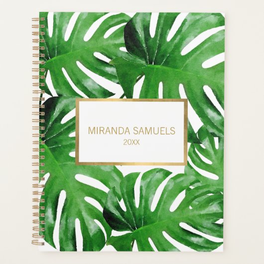 Tropisches Monstera Wasserfarbe Blätter Ernennung Planer (Vorderseite)