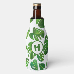 Tropisches Monstera Wasserfarbenmalerei Grünes CUS Flaschenkühler