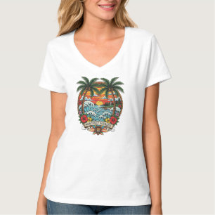Tropisches Monterey-Palmwellen-Tattoo-T-Shirt T-Shirt