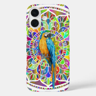 Tropisches Mosaik – Blau- und Goldara-Mandala iPhone 16 Hülle