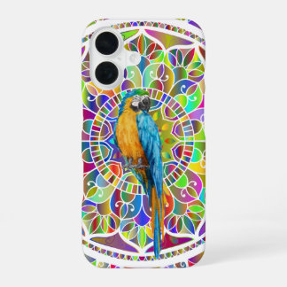 Tropisches Mosaik – Blau- und Goldara-Mandala iPhone 16 Hülle