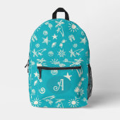 Tropisches Muster Aqua Blue Monogram Backpack Bedruckter Rucksack (Vorderseite)