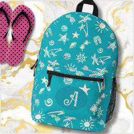 Tropisches Muster Aqua Blue Monogram Backpack Bedruckter Rucksack