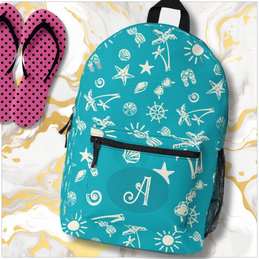Tropisches Muster Aqua Blue Monogram Backpack Bedruckter Rucksack