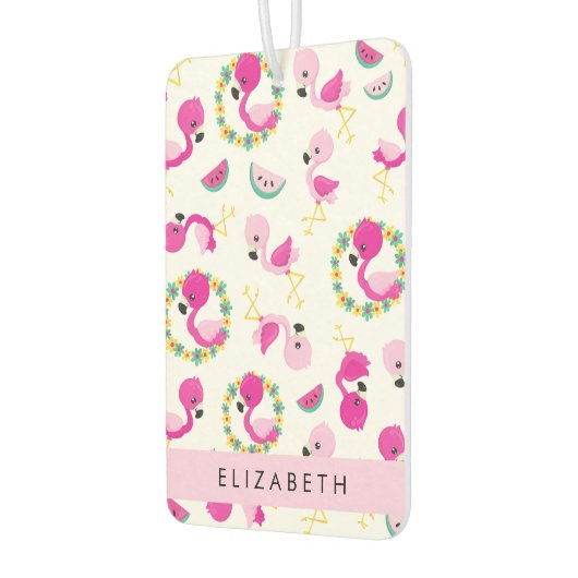 Tropisches Muster, Flamingos, Blume, Ihr Name Autolufterfrischer (Links)