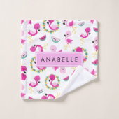 Tropisches Muster, Flamingos, Blume, Ihr Name Badhandtuch Set (Waschlappen)