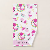 Tropisches Muster, Flamingos, Blume, Ihr Name Badhandtuch Set (Handtuch)