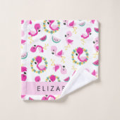 Tropisches Muster, Flamingos, Blume, Ihr Name Badhandtuch Set (Waschlappen)