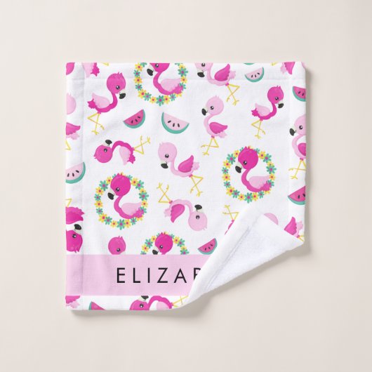 Tropisches Muster, Flamingos, Blume, Ihr Name Badhandtuch Set (Waschlappen)