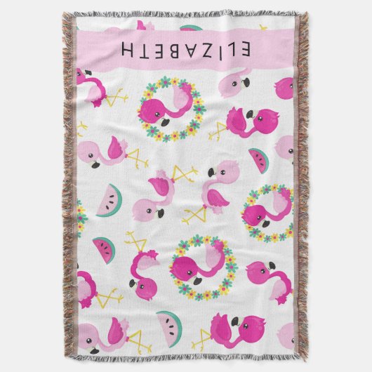 Tropisches Muster, Flamingos, Blume, Ihr Name Decke (Vorderseite Vertikal)