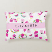 Tropisches Muster, Flamingos, Blume, Ihr Name Dekokissen (Vorderseite)
