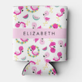 Tropisches Muster, Flamingos, Blume, Ihr Name Dosenkühler (Vorderseite)