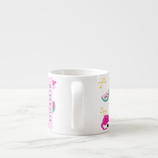 Tropisches Muster, Flamingos, Blume, Ihr Name Espressotasse (Rückseite)