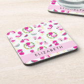 Tropisches Muster, Flamingos, Blume, Ihr Name Getränkeuntersetzer (Linke Seite)