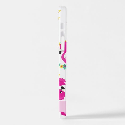 Tropisches Muster, Flamingos, Blume, Ihr Name iPhone Hülle (Linke Seite)