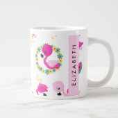 Tropisches Muster, Flamingos, Blume, Ihr Name Jumbo-Tasse (Rechts)