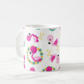 Tropisches Muster, Flamingos, Blume, Ihr Name Kaffeetasse (Vorderseite Links)
