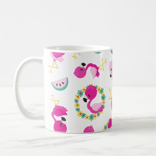 Tropisches Muster, Flamingos, Blume, Ihr Name Kaffeetasse (Links)