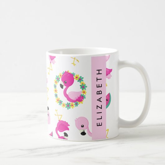 Tropisches Muster, Flamingos, Blume, Ihr Name Kaffeetasse (Rechts)