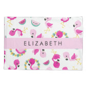 Tropisches Muster, Flamingos, Blume, Ihr Name Kissenbezug (Rückseite)